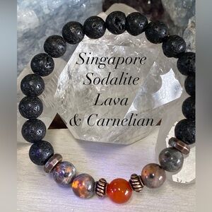 UV Reactive Yooperlite, Lava and Carnelian Gemstone Bracelet - Unisex